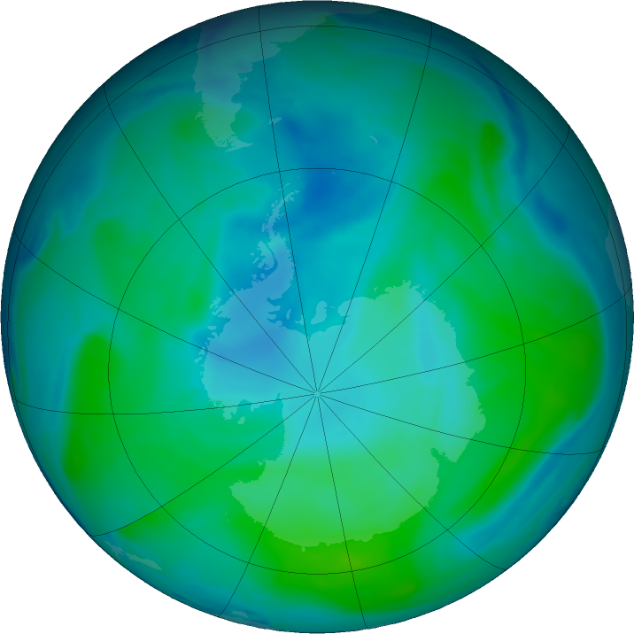 Antarctic ozone map for 06 February 2019